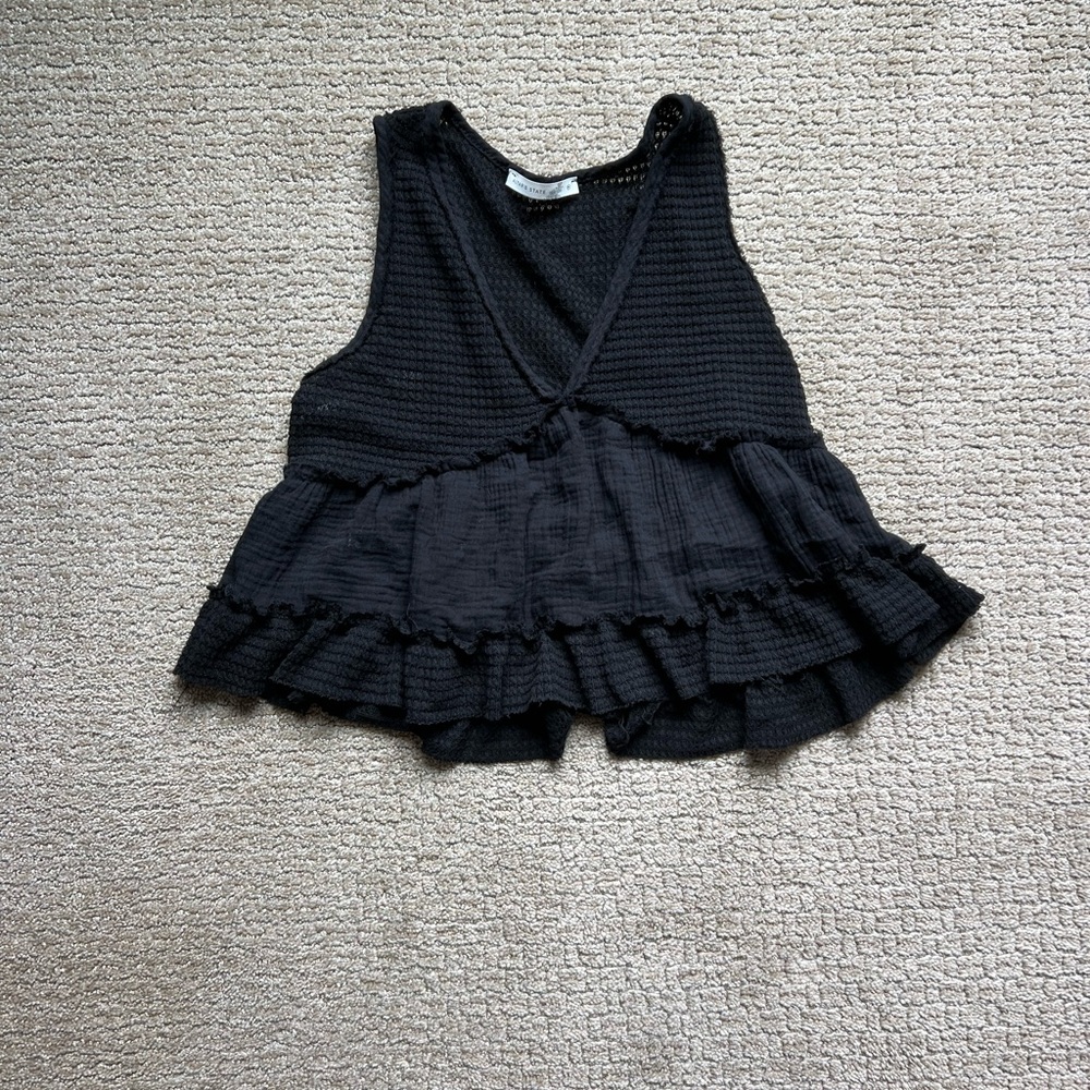 Altar'd State Black Sleeveless Ruffled Tank Top
